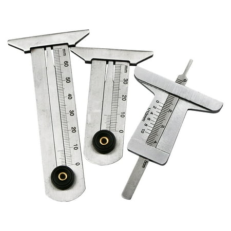 

3Pcs Stainless Steel Tread Pattern Ruler Safety Tyre Ruler Height Depth Measure Tool (0-30mm + 0-50mm + 0-60mm)