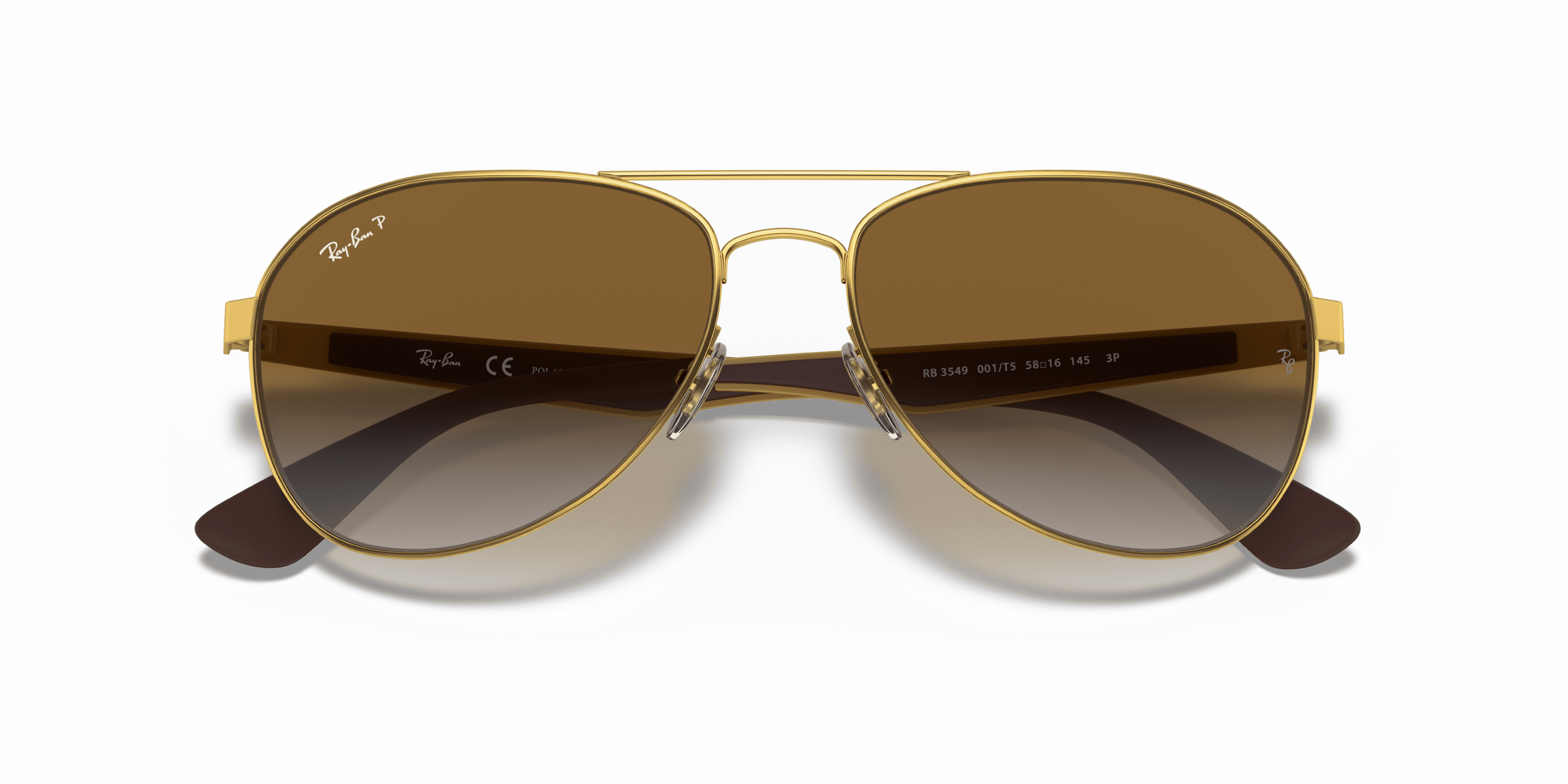 Ray-Ban RB3549 Sunglasses, Pilot Aviator Eyeglasses with Case, Arista Gold/Light Gray Gradient Brown, Size 61