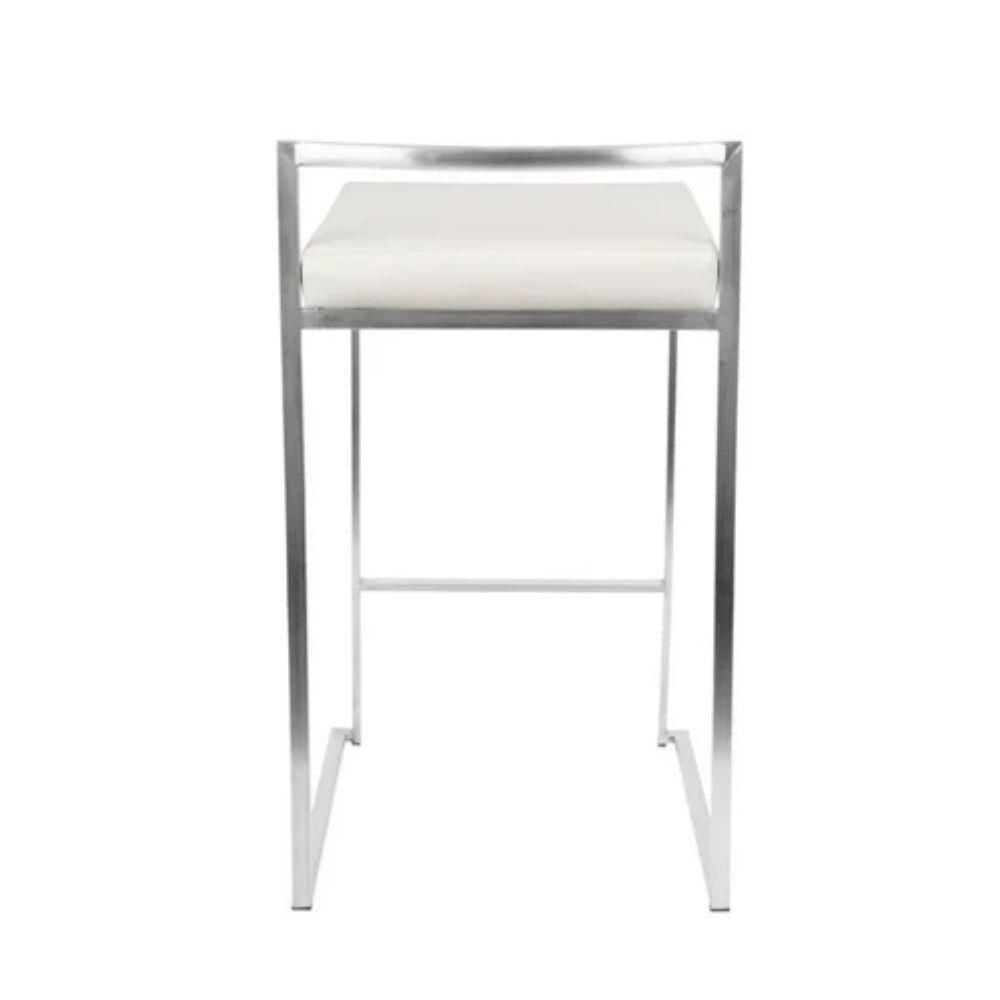 Salem Counter Stool in White made of stainless steel frame in polished chrome finish and white PU leather upholstered seat