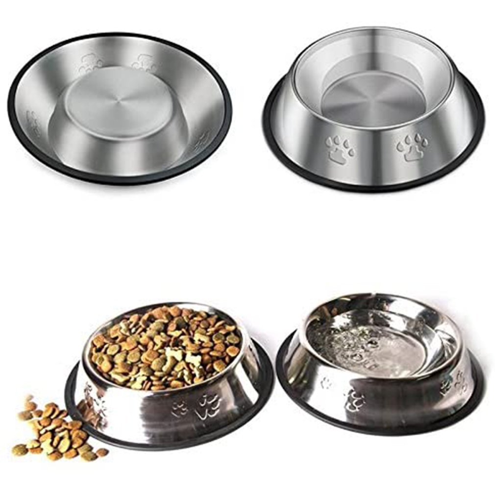 2pcs Dog Bowls Footprint Printing Stainless Steel Dog Bowl Dog Food
