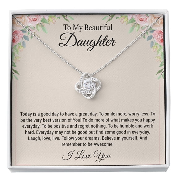 To My Daughter From Mom Mother Day Unique Necklace, A Meaningful Necklace Perfect For Anniversaries, Birthdays, Valentine V5967, White Love Knot Necklace