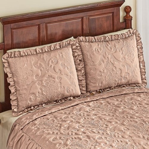 Medallion Ruffled Quilted Pillow ShamShamBrown