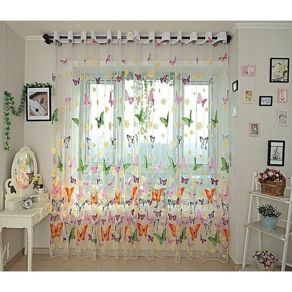 Window Sheer Curtain Panel, Brazilian Butterflies