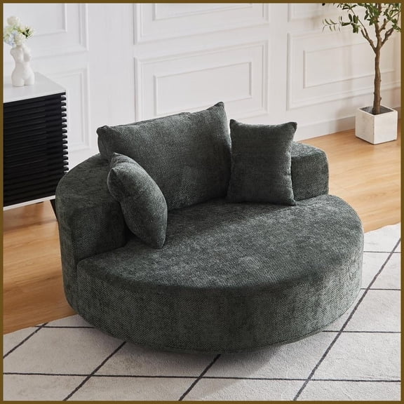 55'' Modern Chenille Single Swivel Chair - Fluffy Foam Accent Chair for Living Room, Bedroom & Lounge