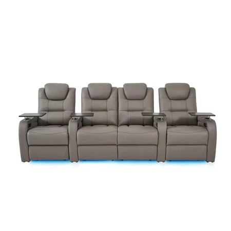 comfiroom Home Theater Seating Simple Style Top Grain Leather Recliner Chair Dual Power Electric Headrest Movie Theater Chairs Gaming Sofa with Tray Table (Grey, Row of 4 Loveseat Left)