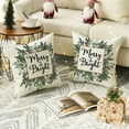 thumbnail image 3 of Christmas Merry & Bright Eucalyptus Mistletoe Throw Pillow Covers Set of 2, 18 x 18 Inch Winter Holiday Cushion Case Decoration for Sofa Couch, 3 of 6
