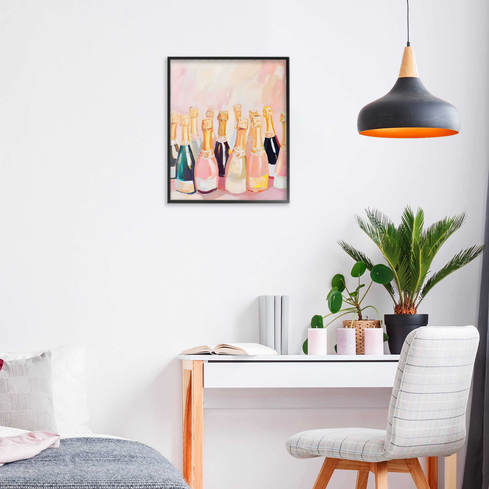 Stupell Industries Blush Champagne Bottles Collection Black Framed Giclee Art, design by The Prints Vibe