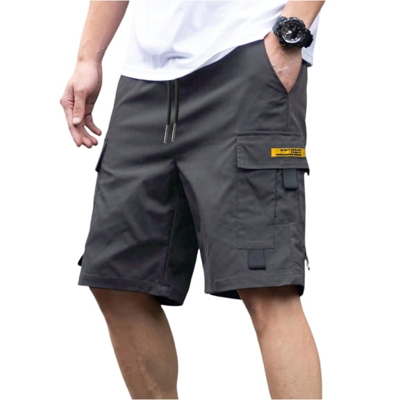 VV AVEORS Men'S Cargo Shorts Elastic Waist Drawstring Casual Short Multi Pocket Lightweight Summer Athletic Work Shorts Gray M