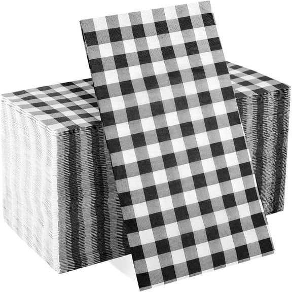 100 Pack Black Gingham Napkins - 3 Ply Disposable Buffalo Plaid Checkered Dinner Napkins, Guest Napkins Paper Hand Towels for Picnic BBQ Bathroom Birthday Wedding Party Supplies
