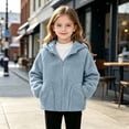 thumbnail image 4 of VEKDONE Boys Girls Sherpa Coat Full Zip Warm Fleece Jacket with Pockets Kids Lightweight Hooded Fall Winter Outerwear Light Blue,8-9 Years, 4 of 9