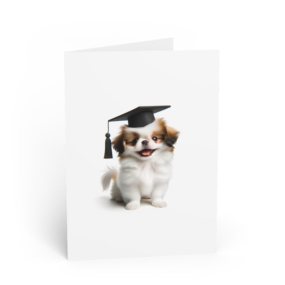 DistinctInk Greeting Card / Note Card - Japanese Chin Puppy Graduation - PACK of 25
