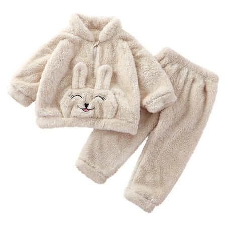 

Binhe Baby Boys Girls Cute Bear Bunny Flannel Homewear Panda Cartoon Warm Pajamas Set Autumn And Winter Two Dresses Outfits Designed for Cozy and Cute Looks