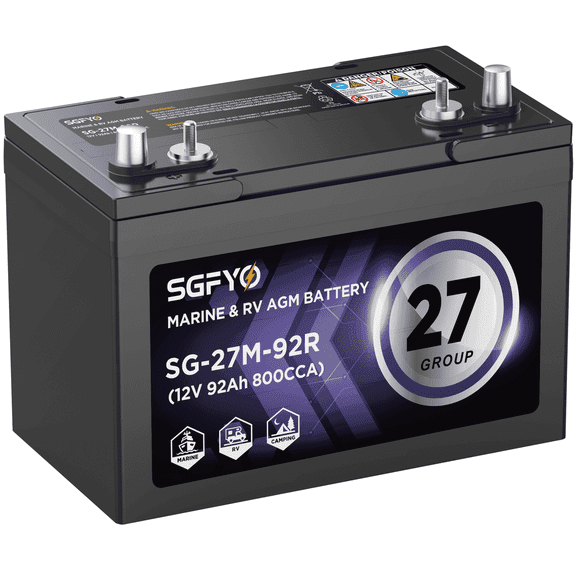SGFYO Group Size 27M Dual Purpose Marine Battery,12V 92Ah 800CCA 175RC 960MCA,AGM Starter and Deep Cycle RV & Boat Batteries