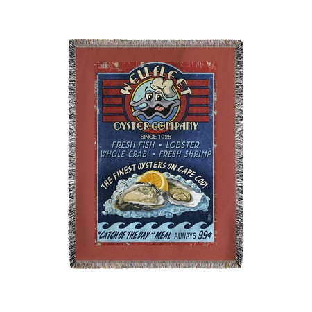 Yarn Oyster - Cape Cod, Massachusetts - Wellfleet Oyster Company & Bar Vintage Sign - Lantern Press Artwork (60x80 Woven Chenille Yarn Blanket)