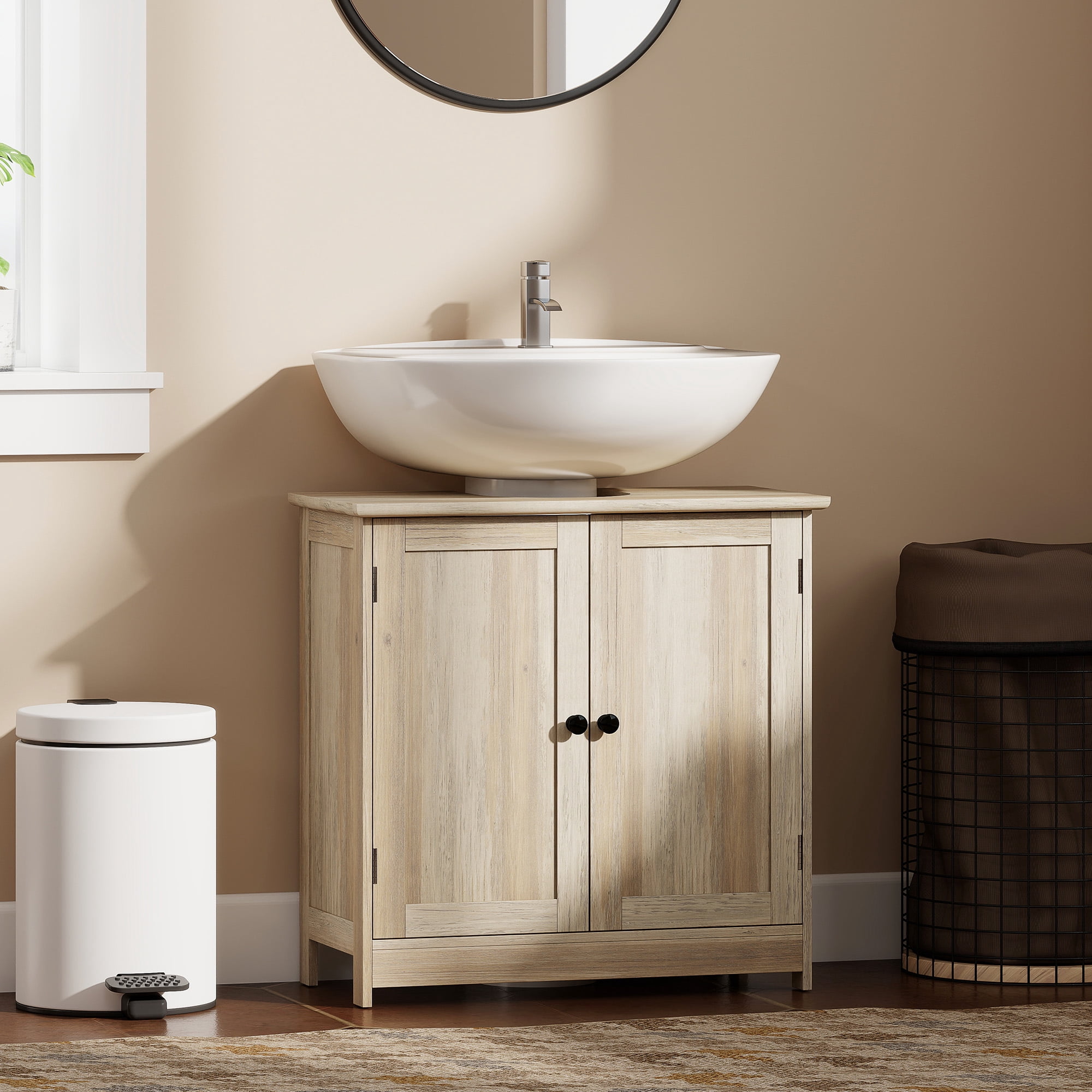 Bathroom Cabinet, Under Sink Vanity with Adjustable Shelf, Weathered Gray Oak, 23.5 in L x 11.75 in W x 23.5 in H