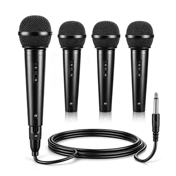 GJX 4 Pack Cardioid Dynamic Microphone with 10 Ft Cable 6.35Mm Wired Microphone for Singing, Karaoke, Wedding, Dj, Party, Stage, Speech, Reliable Dynamic Mic