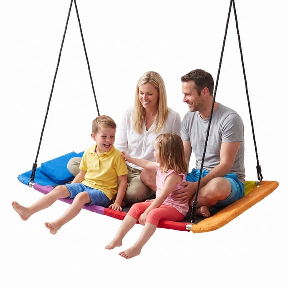 KFFKFF Platform Tree Swing for Kids and Adults, 700 lbs Capacity, 60" Large Rectangle Design for Outdoor and Indoor Use, Durable 900D Oxford Fabric Seat with Adjustable Ropes, Hanging Straps