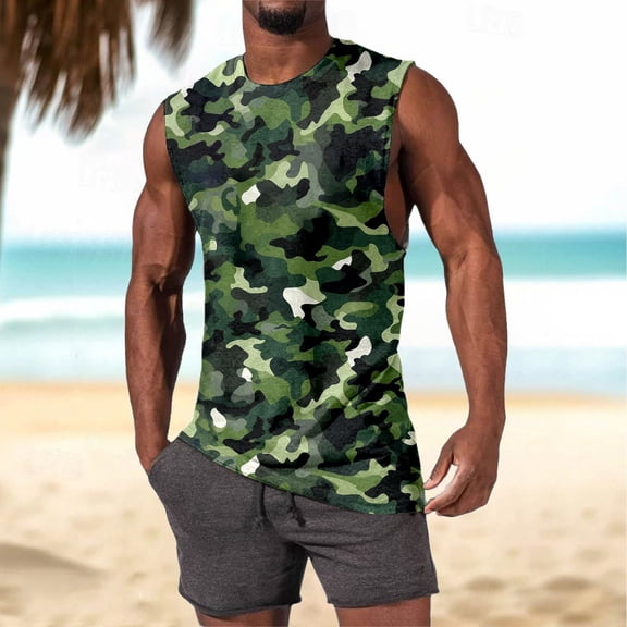 Mens Tank Top Summer Casual Sleeveless Camo Tees Loose Comfortable Running Muscle Workout Beach Breathable Vests L