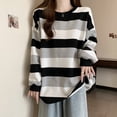thumbnail image 4 of 2025 New Fall Slimming Striped Sweatshirt For Students, Loose-Fit And Lightweight, Vintage Style, Perfect For Layering And Comfort, 4 of 5