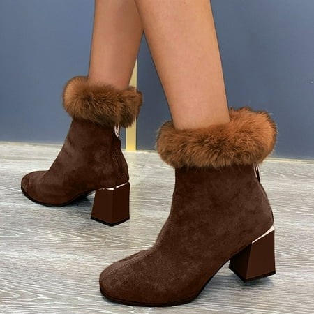 

Midewhik Boots Women s Color Side Zipper Suede Fashion Solid Block Heel Short Boots women s boots