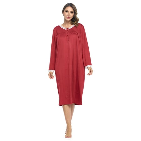 

Casual Nights Women s Long Knitted & Lace Henley Nightgown