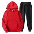 thumbnail image 1 of toraway Mens Suits 2 Piece Slim Fit Autumn Mens Color Matching Two Piece Hooded Pocket Lace up Pullover Sweater Pants Set Suits S, 1 of 3