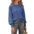 thumbnail image 4 of Hanerdun Women Solid Pullover Sweaters Female Casual Crew Neck Knitwear Blue XL, 4 of 5