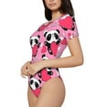 thumbnail image 2 of Easygdp Panda Heart Valentine Pink Women'S Waist-Cinching Short-Sleeved Onesie, Olastic Onesiet,Snaps At Bottom,Easy To Put On And Take Off - Medium, 2 of 9