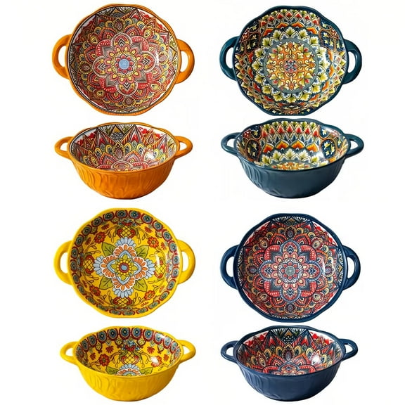 TAUFIKT 4pcs 9inch Boho Ceramic Soup Bowls