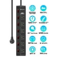 thumbnail image 2 of 6 Outlets Surge Protector Metal Heavy Duty Power Strip With Individual Switches, Flat Plug 6ft Extension Cord, 2 of 9