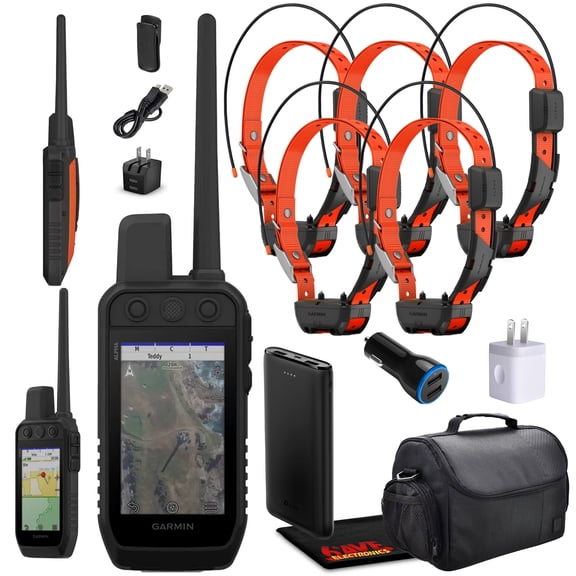Garmin Alpha 300 Handheld Advanced Tracking And Training System For Hunting Dogs Bundle With 5x Garmin Dog Collars Alpha TT25 Dog Tracker and Training Collar With GPS   Field Bag and More