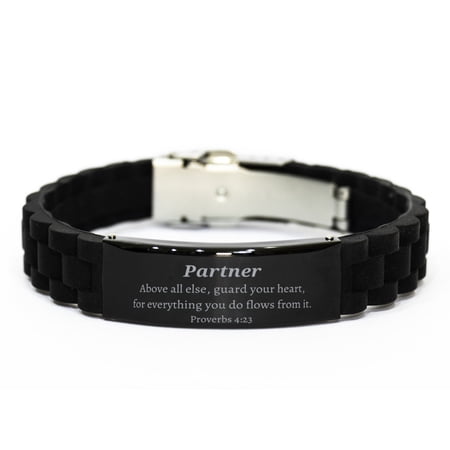 Partner Guardian Black Glidelock Clasp Bracelet Inspirational Proverbs 4:23 Gift for Birthday, Christmas, Graduation, Holidays