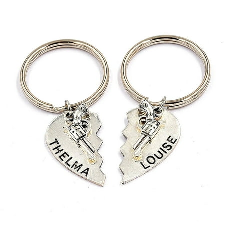 1 pair Thelma and Louise Pistol Gun Charm Broken Heart Best Friends Matching Keychain, Handmade item By