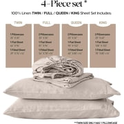 Simple&Opulence 100% Linen Sheet Set-Pure Linen Bedding Sheet-4 Pieces (1 Flat Sheet,1 Fitted Sheet,2 Pillowcase)-Embroidery Collection,Soft & Cozy,Cooling Bedding- Queen Size, Linen