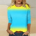thumbnail image 2 of Hot days, bold styles Olyvenn 3/4 Length Sleeve Womens Tops Casual Summer Spring Vacation Trendy T Shirt Crewneck Gradient Printed Three Quarter Tunic Blouse Sky Blue XL, 2 of 4