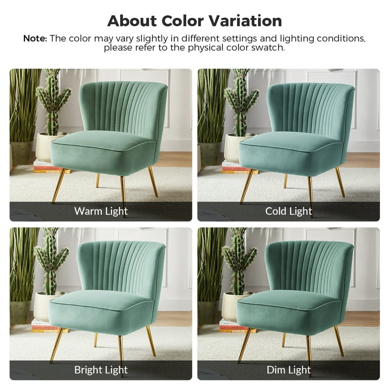 Upholstered Wingback Accent Slipper Chair Side Armless Sofa Tufted Back Golden Legs Dining Home Living Room Bedroom Sage