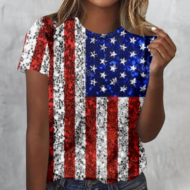 Fiudx Ofertas Del Día Camisa Superior Informal de Manga Corta con Cuello Redondo y Estampado Informal y Moderno para Mujer
