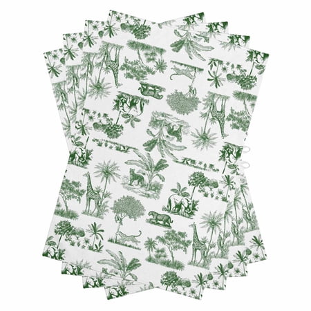 Tiger Giraffe Kitchen Towels Set of 4 Water Absorbent Dish Towel Vintage Country Animals Green Forest Tree Decorative Hand Towels - Quick Drying Cloth for Cooking Baking 18x28 Inch