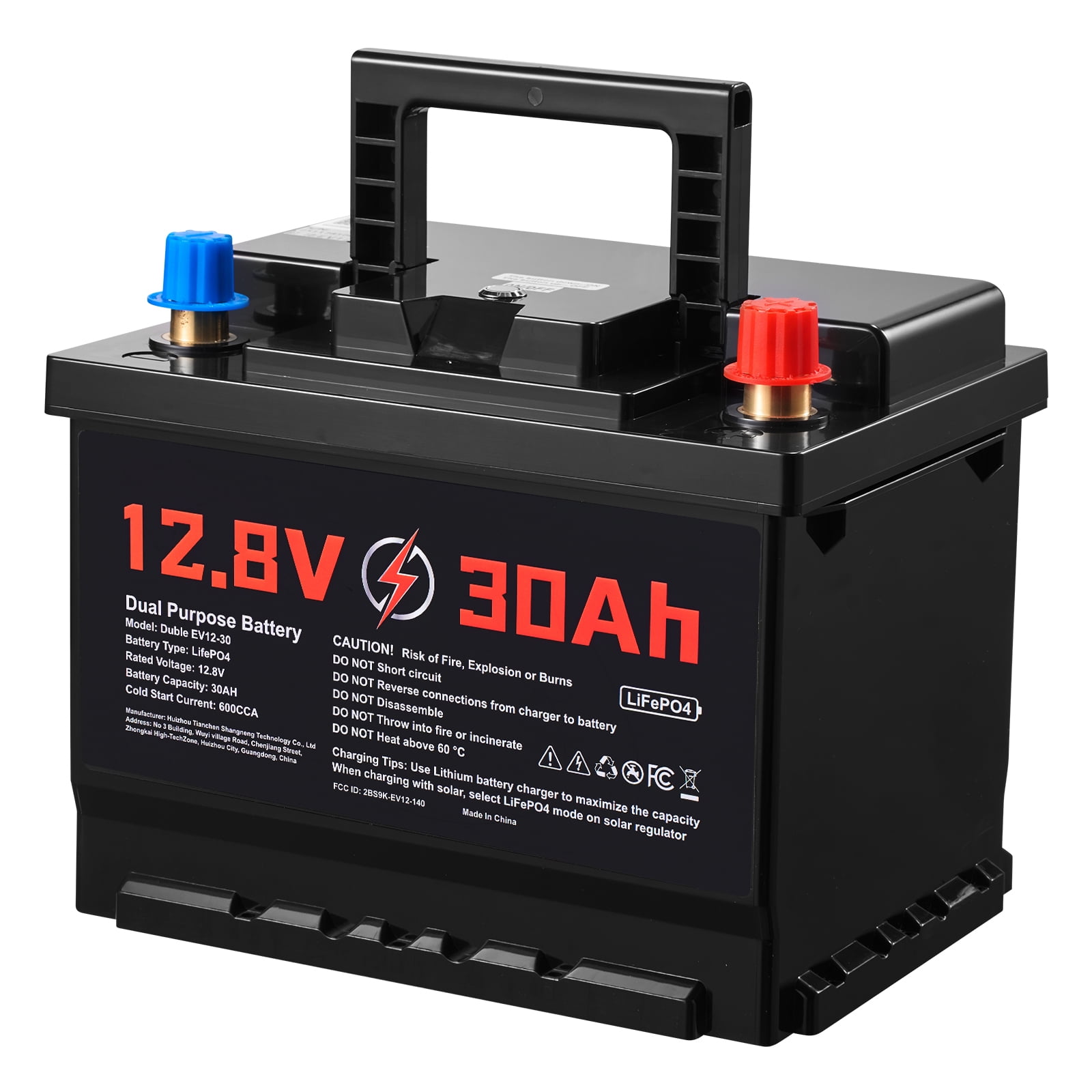KFFKFF 12V 30Ah Dual Purpose LiFePO4 Lithium Battery, 600 CCA Group 47, Starter and Deep Cycle Battery with Smart BMS, Suitable for Cars, Trolling Motors, and Engine Starting
