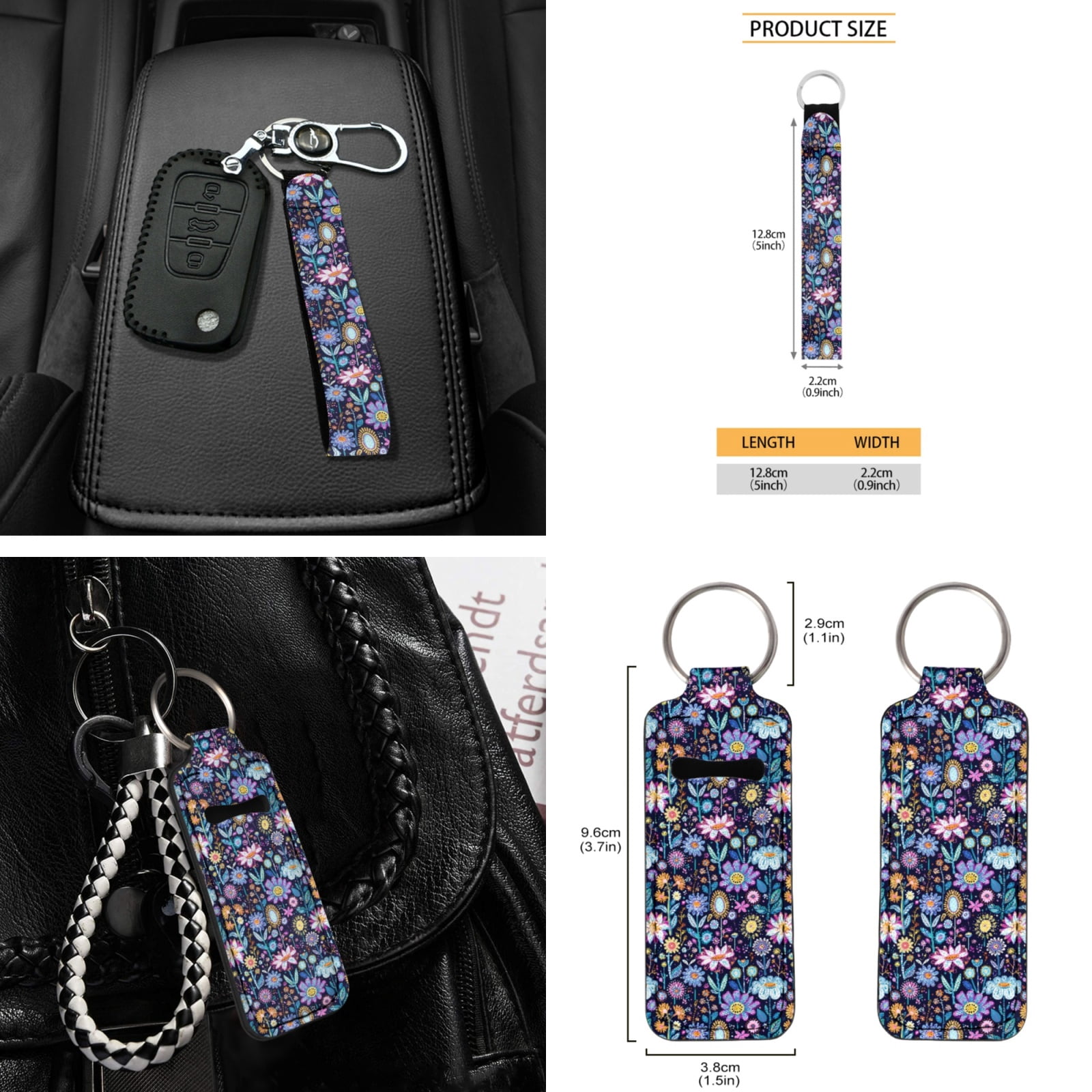 Yuyamidu Colorful Flower Car Seat Covers Full Set of 16 Car Windshield Sun Shade Gear Shift Cover Hand Brake Cover Steering Wheel Cover Seat Belt Pads Rearview Mirror Cover Cup Holders Keychain