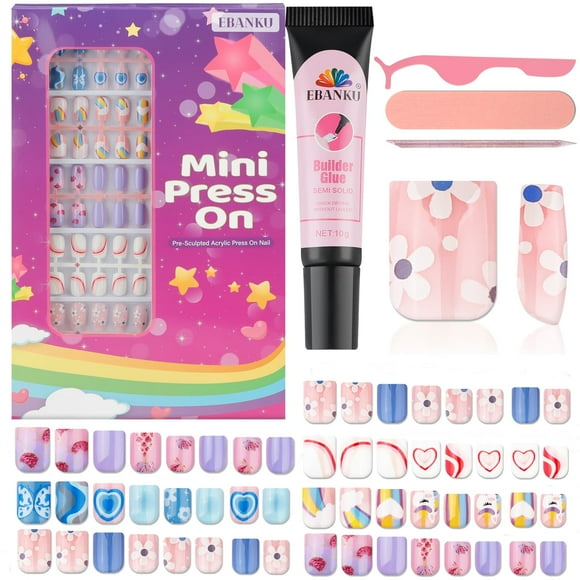 Press on Nails EBANKU Kids 130 piezas con forma de corazón de sirena con forma de flor