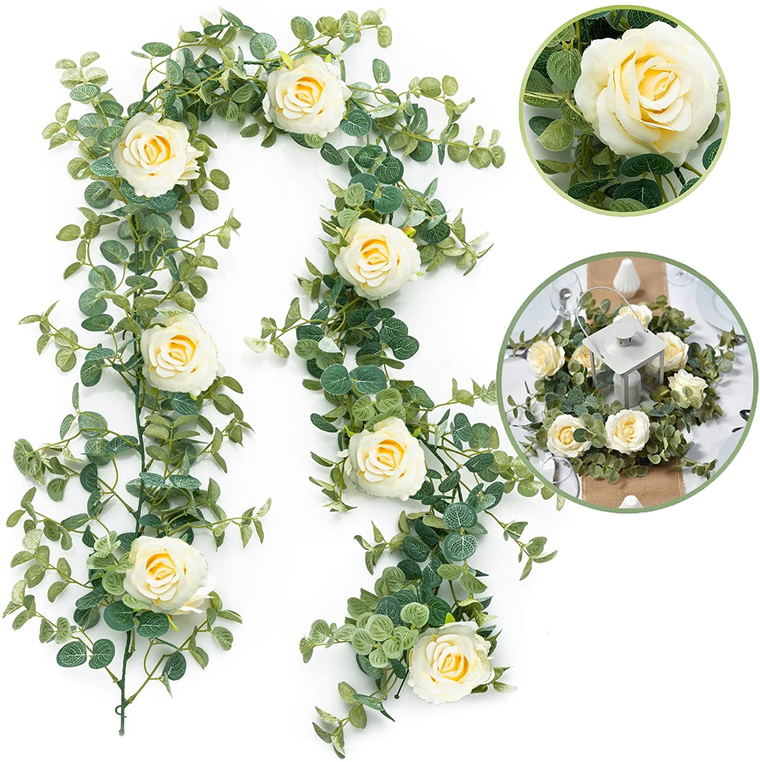 Antique White /Cream Eternity Rose Silk Flower Garland Wreath Wedding Home Event 