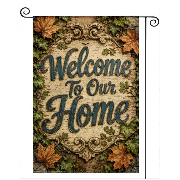 SPXUBZ Welcome Home Garden Flag 12x18 Inch, Rustic Autumn Leaf Linen Yard Flag, Outdoor Decorative Flag for Front Yard Garden Porch Farmhouse Home Decor