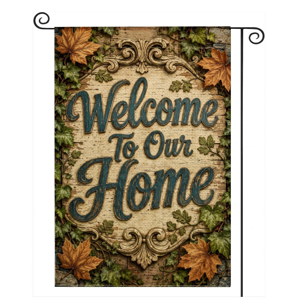 SPXUBZ Welcome Home Garden Flag 12x18 Inch Rustic Autumn Leaf Linen Yard Flag Outdoor Decorative Flag for Front Yard Garden Porch Farmhouse Home Decor