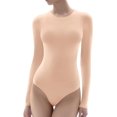 thumbnail image 1 of XINQIHANG Justaucorps à Manches Longues à Col Rond pour Femmes, Extensible, Coupe Ajustée, T-Shirt, Double Couche, String Aguichant, Hauts de Justaucorps, 1 of 5