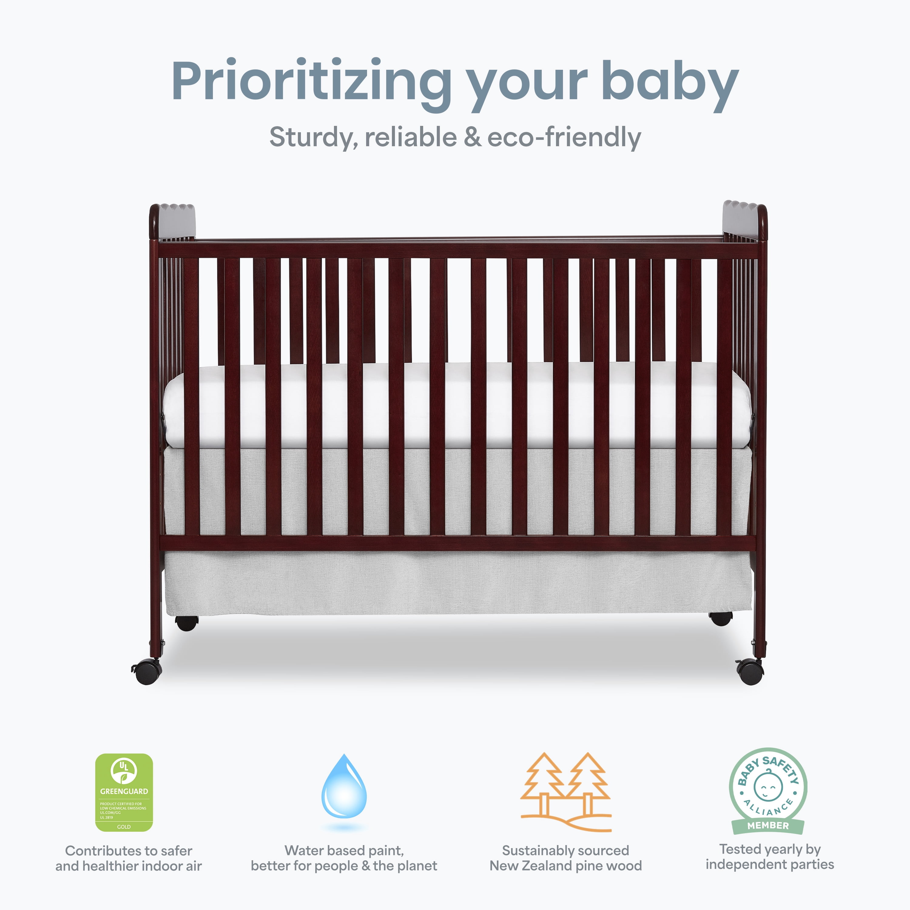 Dream On Me Carson Classic 3-in-1 Portable Crib in Espresso, Removable Wheels, Converts from Baby Crib to Toddler Bed, Day Bed and Kids Sofa, Three Adjustable Mattress Height Positions