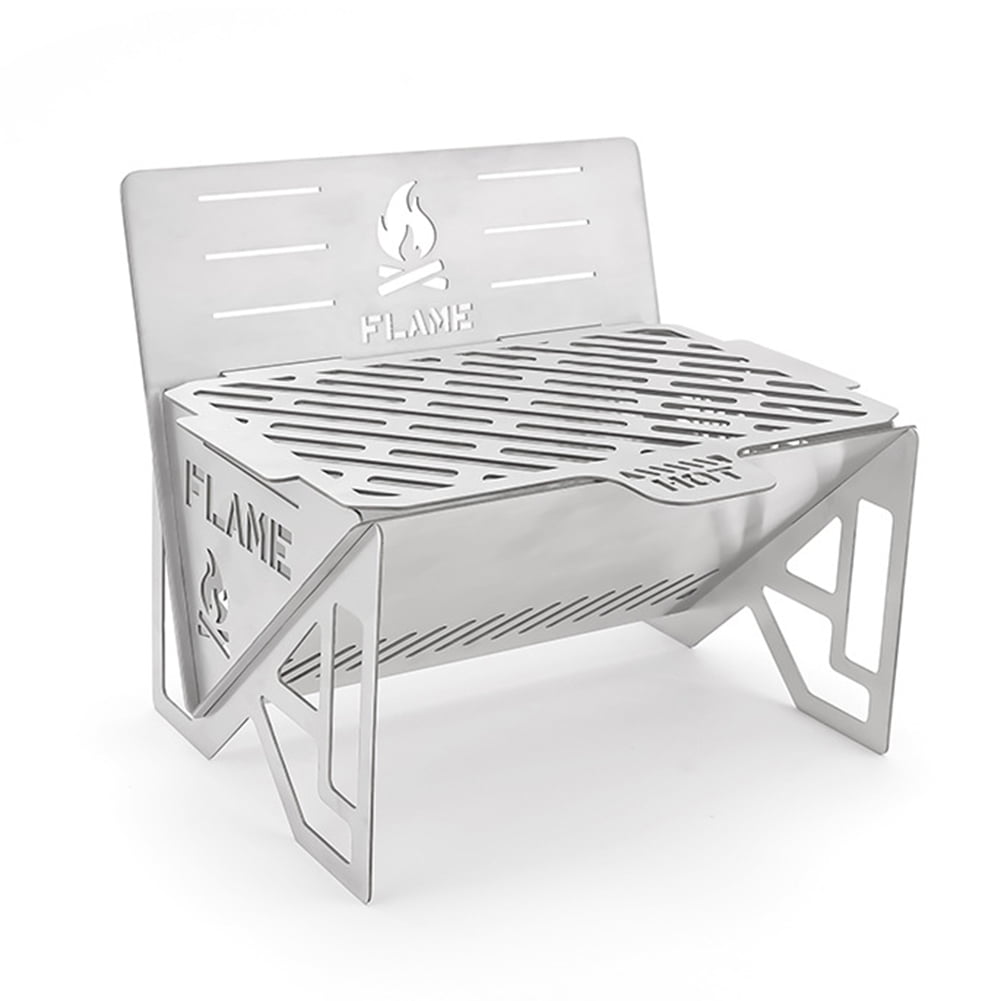 Folding BBQ Grill Stove Outdoor Stainless Steel Barbecue Rack Wood