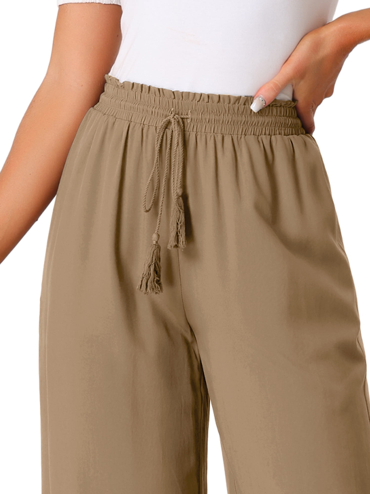 DARING DIVA Women's Loose Drawstring Wide Leg Palazzo Trousers S Brown