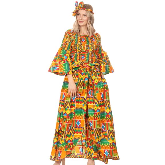 Sakkas Tesa Women's Off the Shoulder Top Pants Set African Ankara Print w/Pockets - 43-Multi - One Size Regular