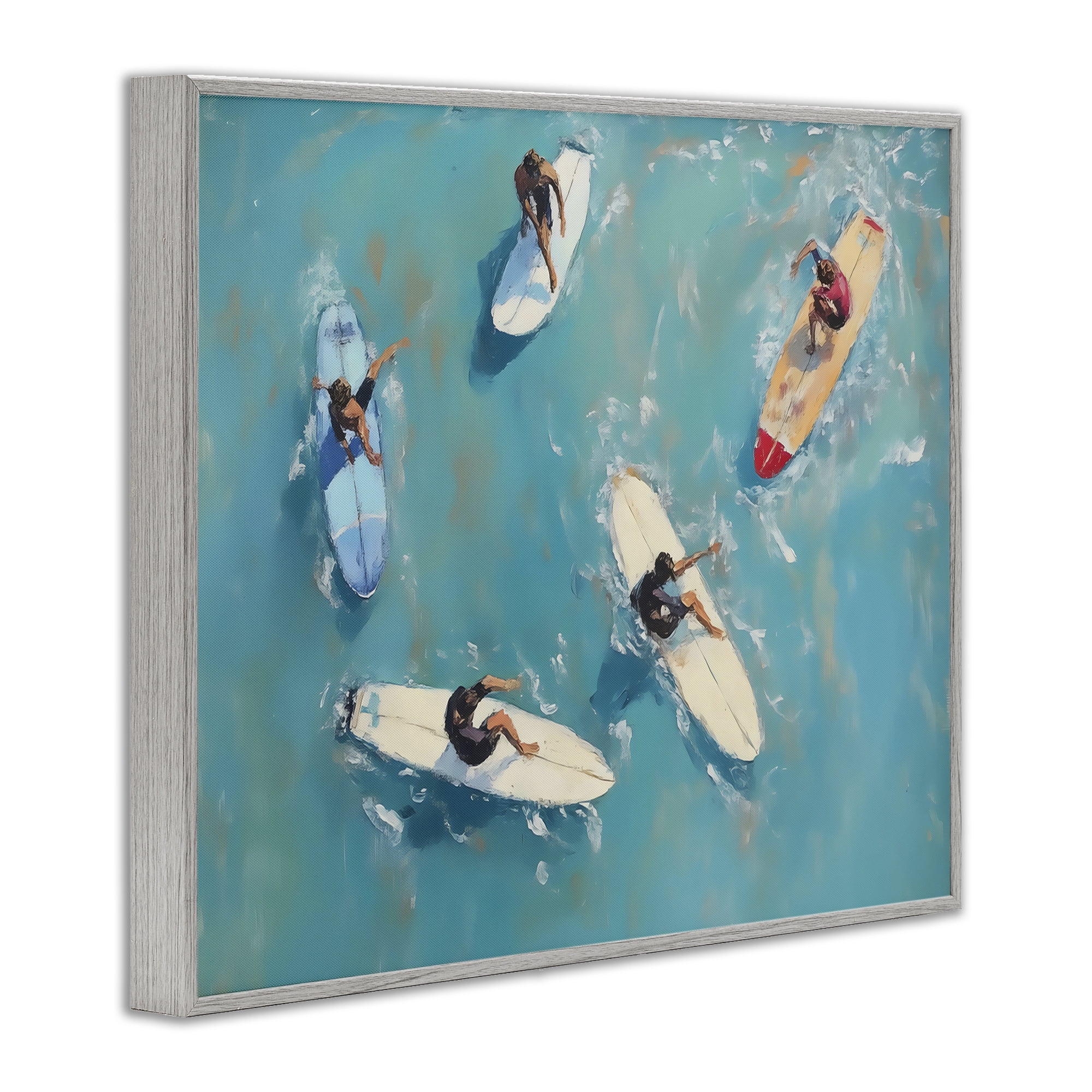 Stupell Industries Group of Surfers at Sea Gray Framed Giclee Art, design by LSR Design Studio